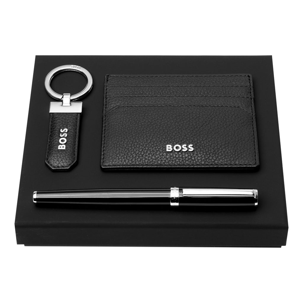  Fine gift set HUGO BOSS Black rollerball pen, key ring & card holder