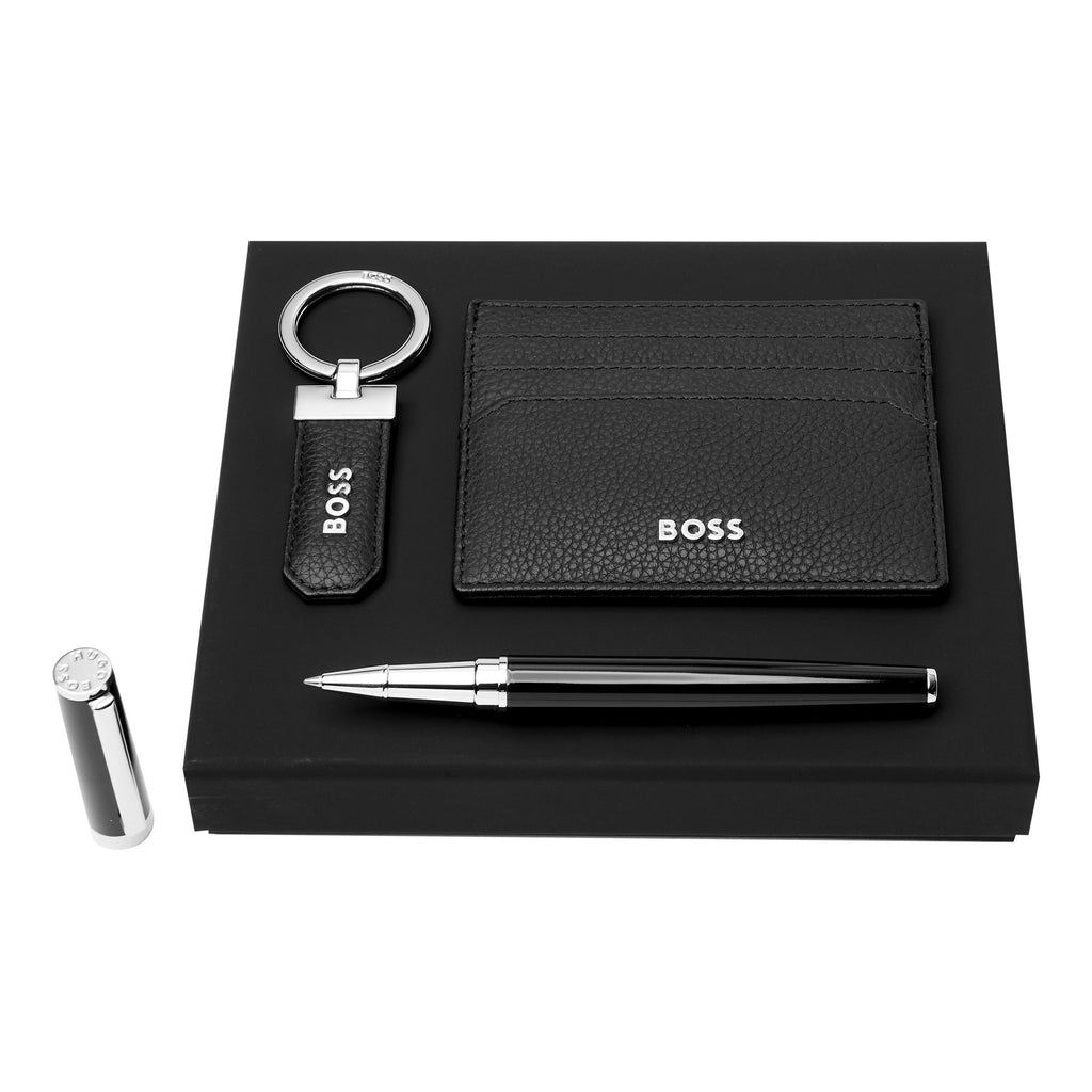  Stationery set HUGO BOSS Black rollerball pen, key ring & card holder