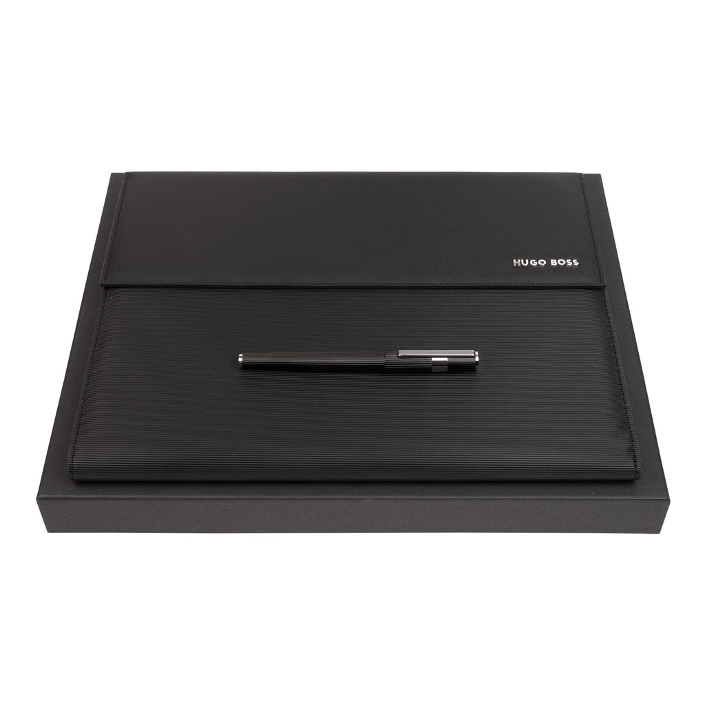  Men's corporate gift set Hugo Boss black rollerball pen & A4 folder 