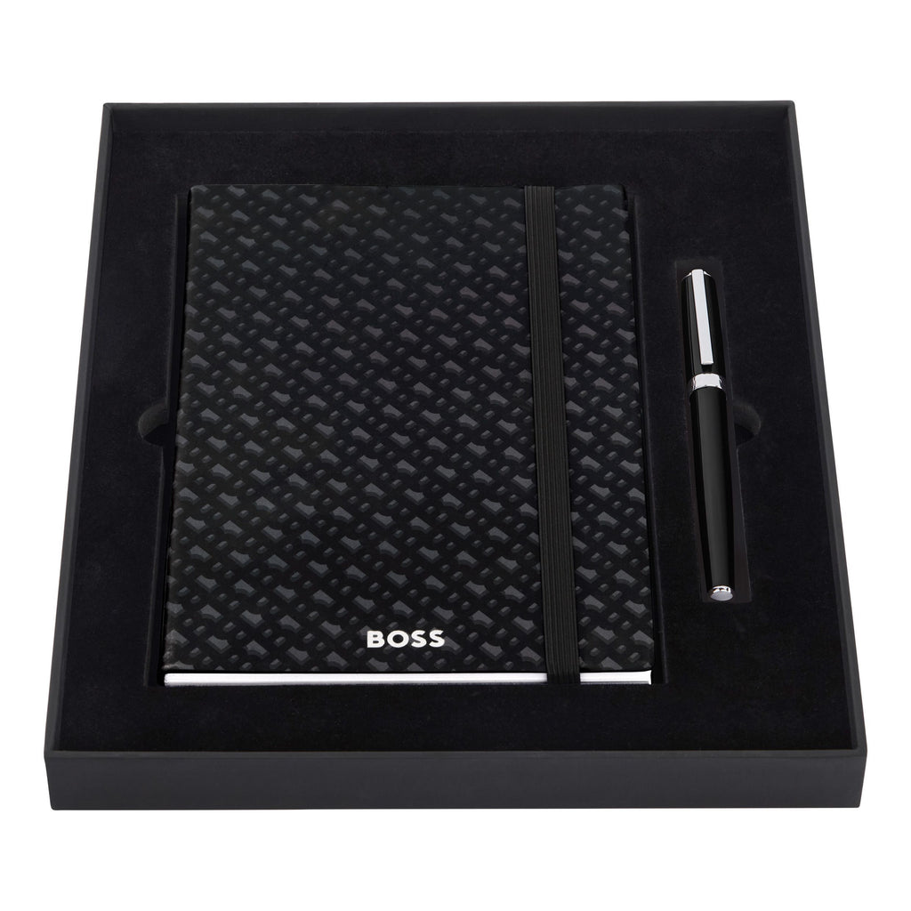 Set with BOSS A5 notepad with monongram pattern & black rollerball pen