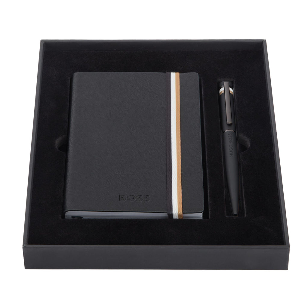 Set with tricolor elastic band notepad & HUGO BOSS Black ballpoint pen