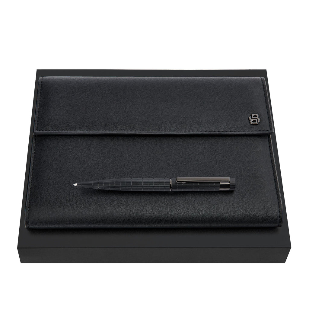 Set with BOSS black-plated ballpoint pen & A5 folder with Double B logo