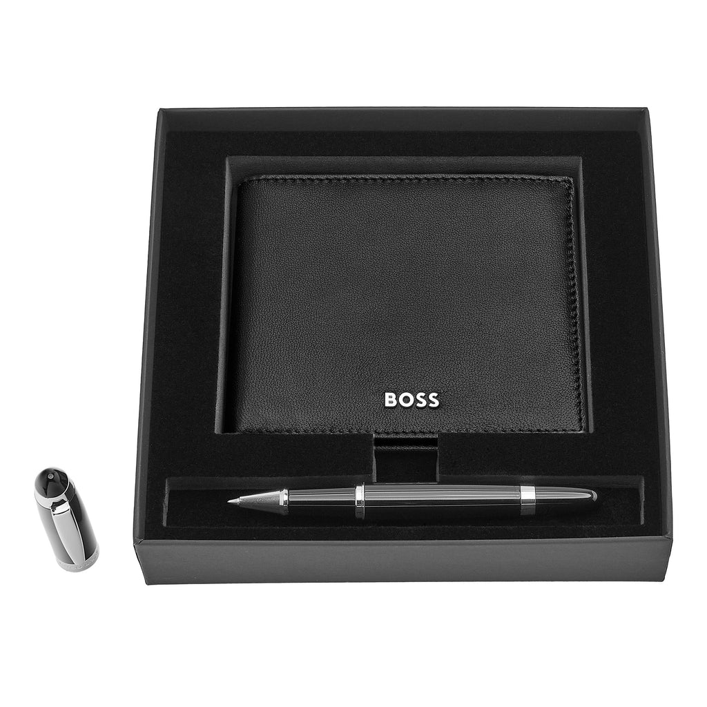 Men's featured gift set HUGO BOSS trendy Black rollerball pen & wallet