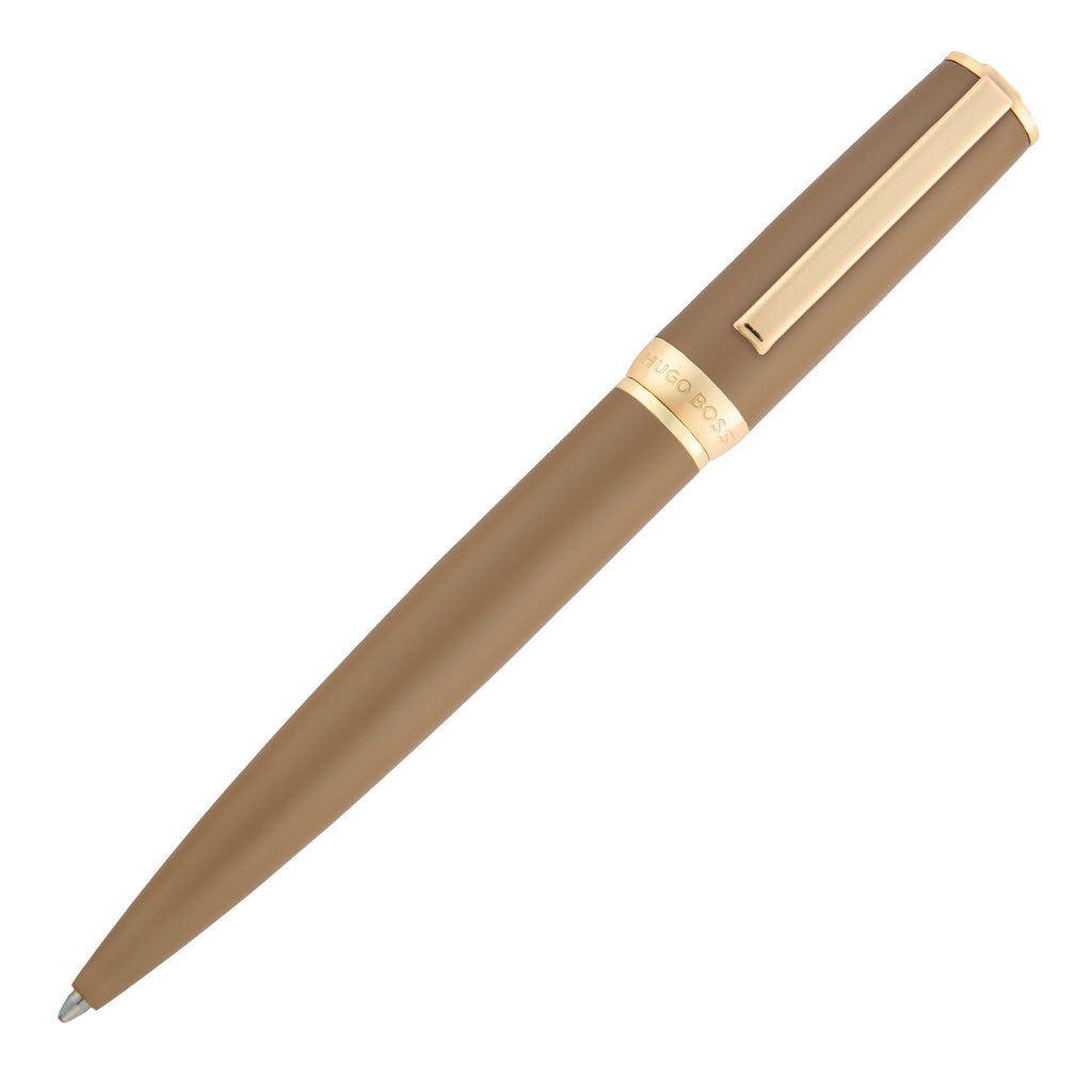 Set with BOSS camel color ballpoint pen, A5 folder & gold plated key ring