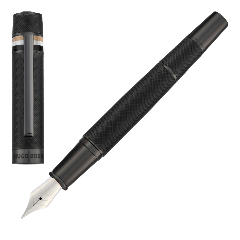 HUGO BOSS black matte fountain pen Core Iconic with tricolor on cap