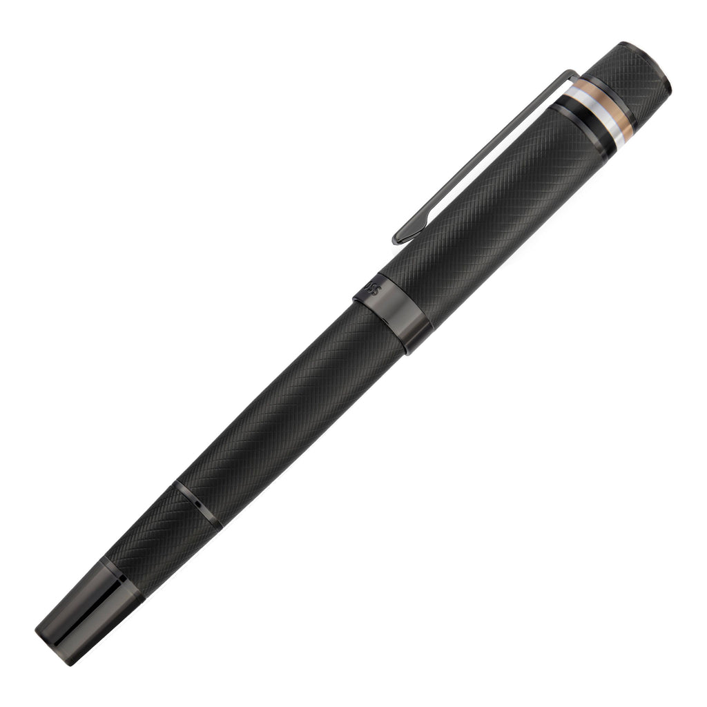 HUGO BOSS black matte fountain pen Core Iconic with tricolor on cap