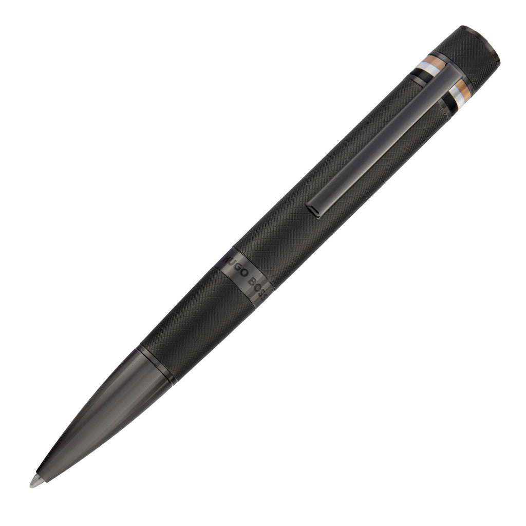 HUGO BOSS black matte ballpoint pen Core Iconic with engraved pattern