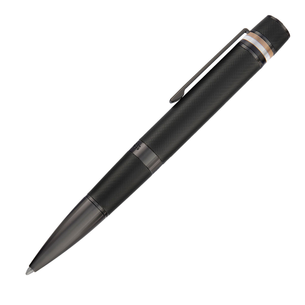 HUGO BOSS black matte ballpoint pen Core Iconic with engraved pattern