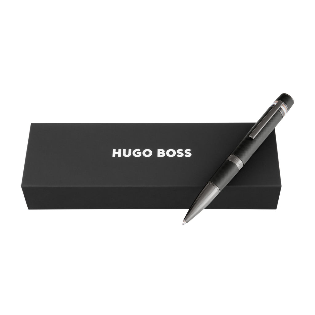 HUGO BOSS black matte ballpoint pen Core Iconic with engraved pattern