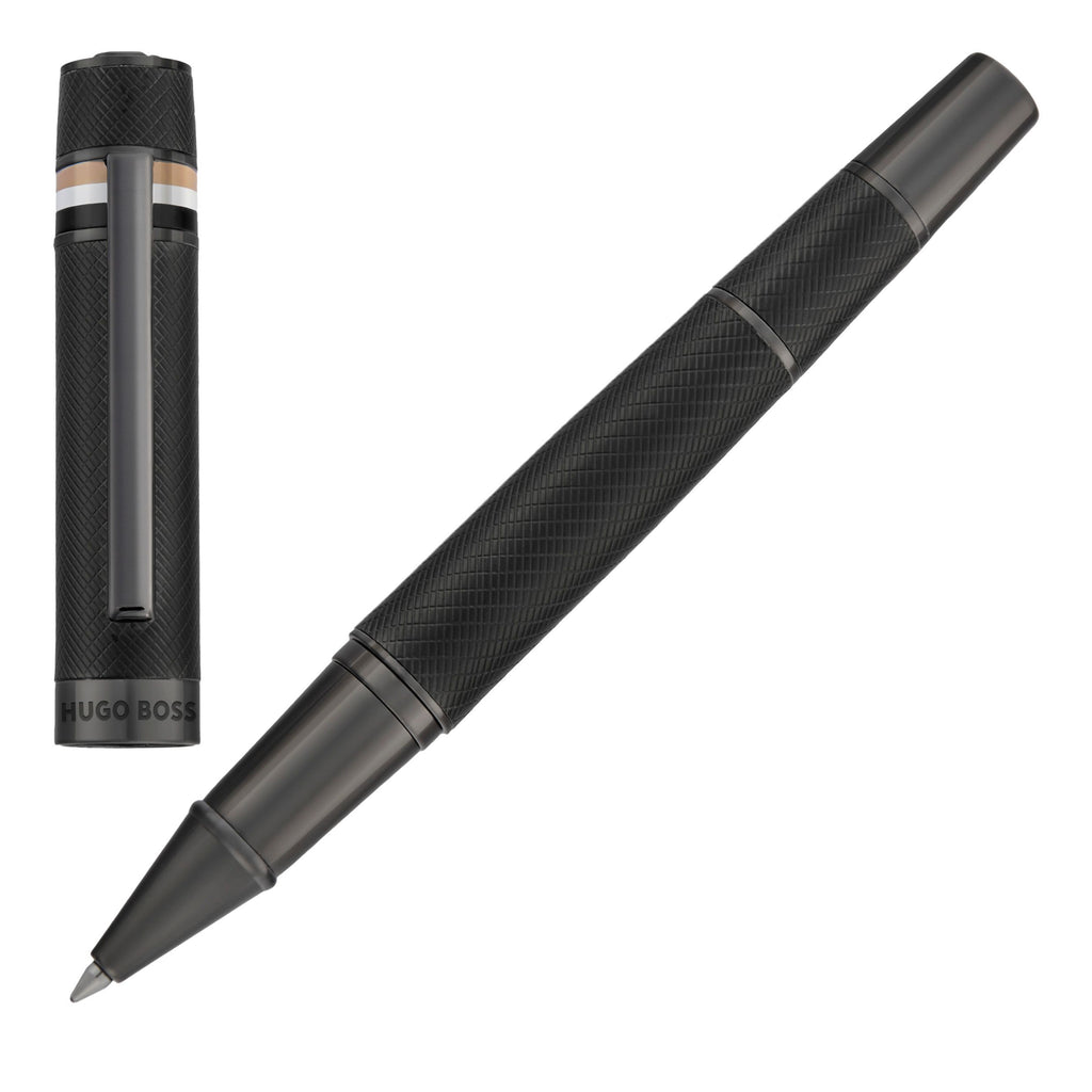 HUGO BOSS black rollerball pen Core Iconic with gun-metal plated logo