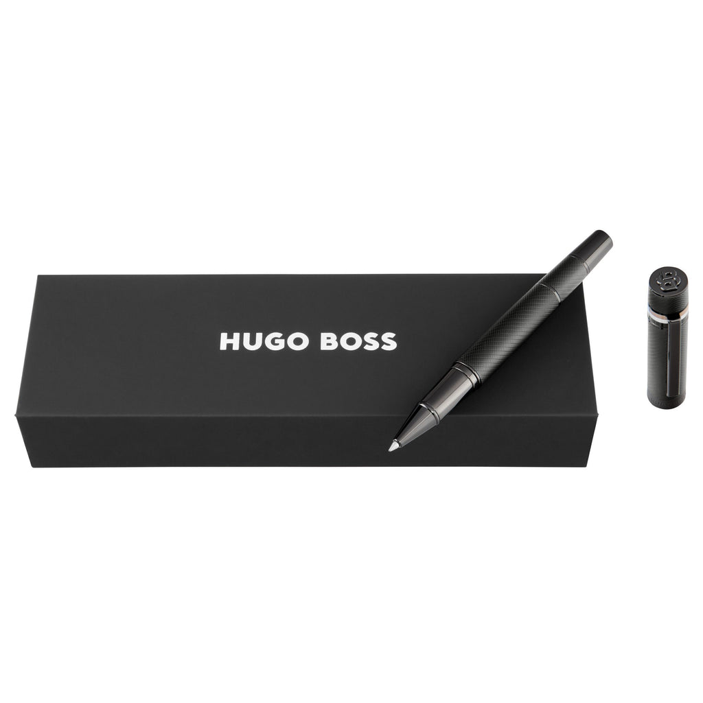 HUGO BOSS black rollerball pen Core Iconic with gun-metal plated logo