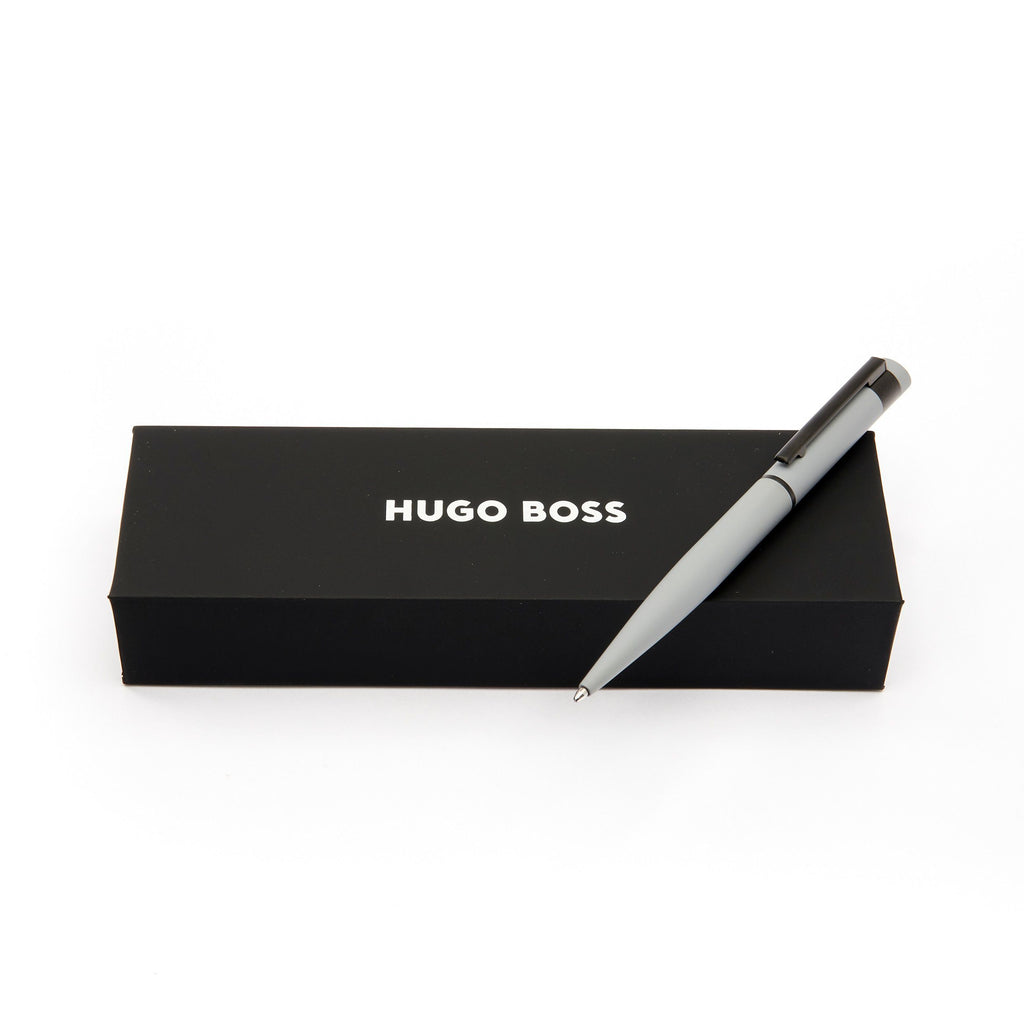 HUGO BOSS Matt Grey Ballpoint pen with matt black trims & clip Loop