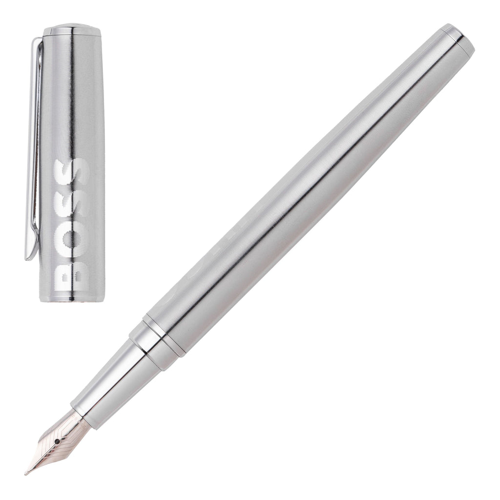  Oversized logo set Hugo Boss chrome Ballpoint pen & Fountain pen Label