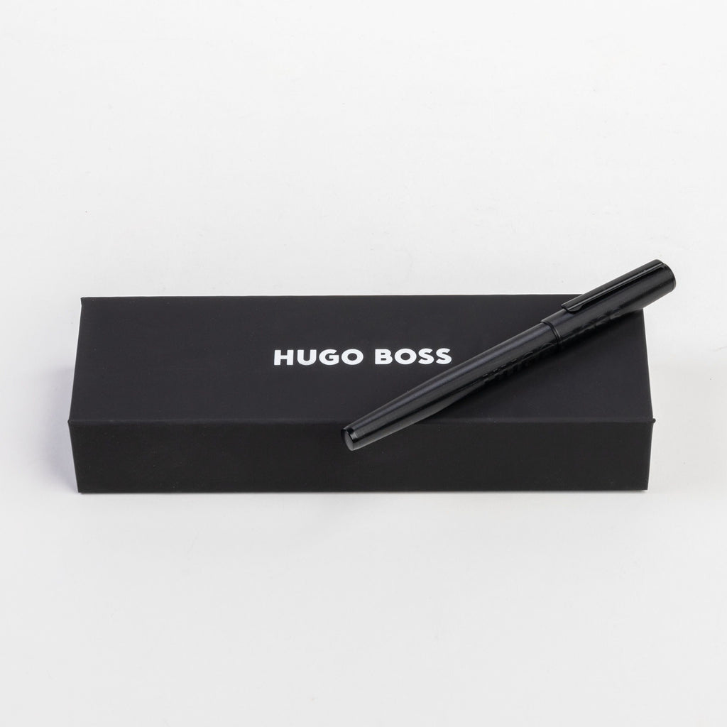 Designer corporate gifts for Hugo Boss black rollerball pen LABEL