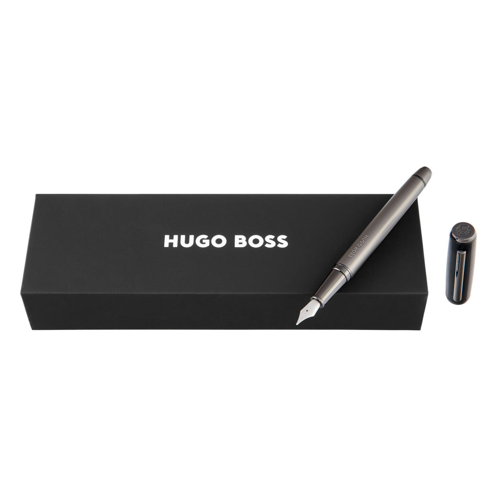 HUGO BOSS gun metal plated fountain pen Pace with black chevron pattern