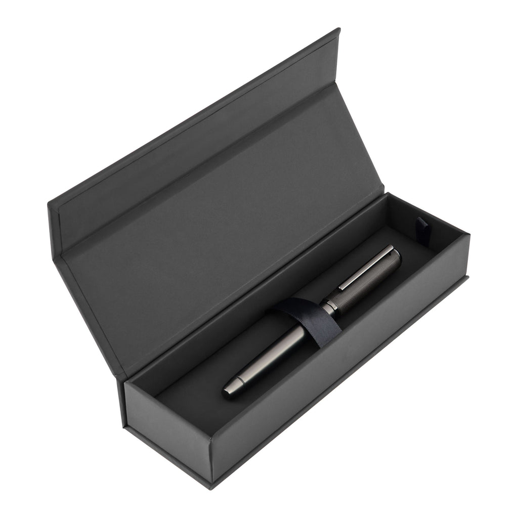 HUGO BOSS gun metal plated fountain pen Pace with black chevron pattern