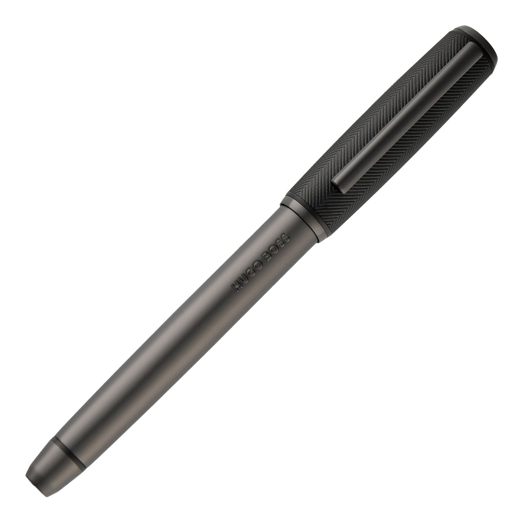 HUGO BOSS gun metal plated fountain pen Pace with black chevron pattern