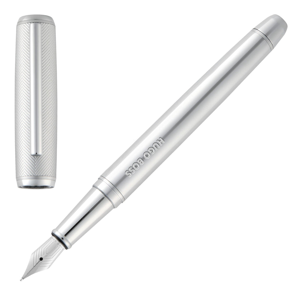 HUGO BOSS chrome plated fountain pen Pace with oversized embossed logo