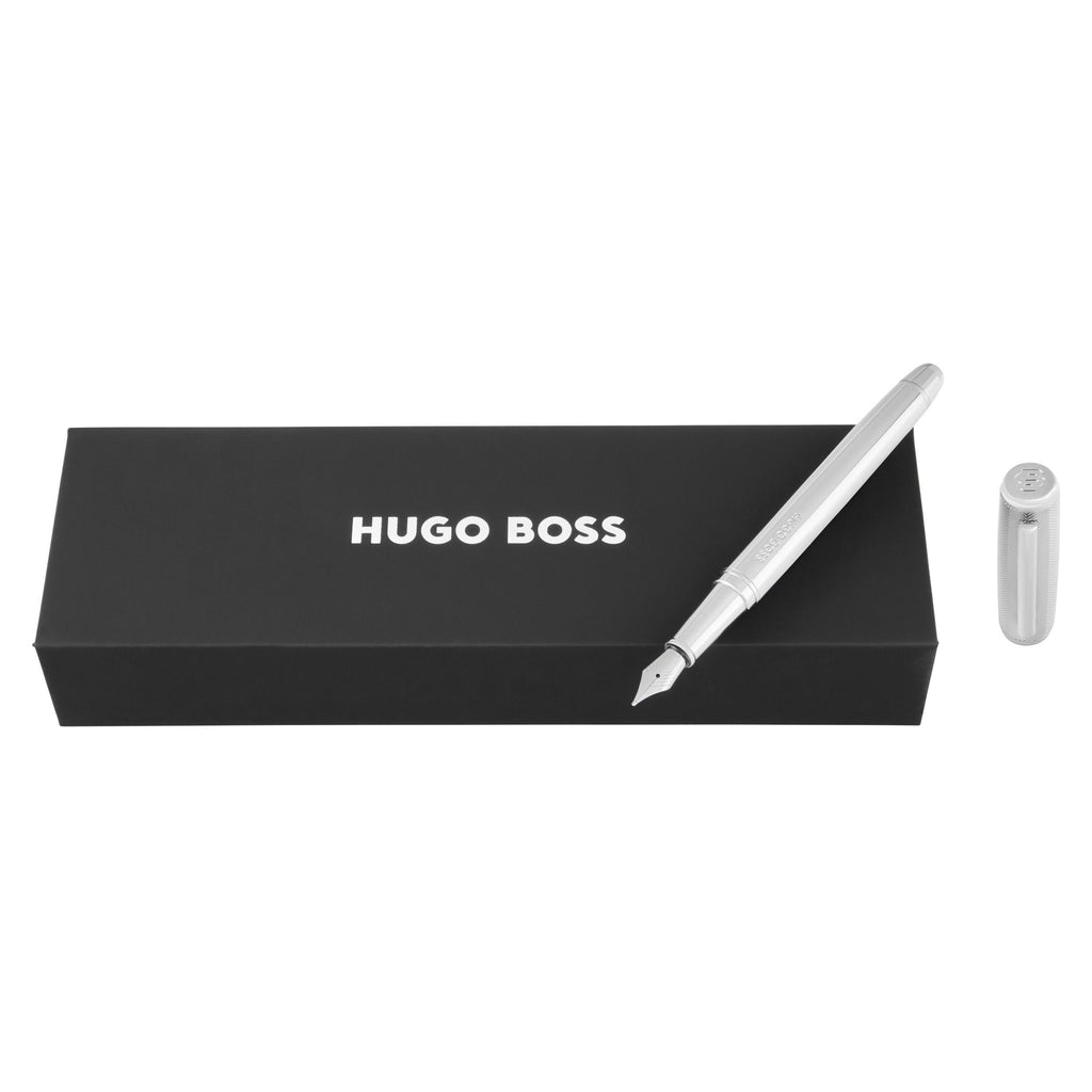 HUGO BOSS chrome plated fountain pen Pace with oversized embossed logo