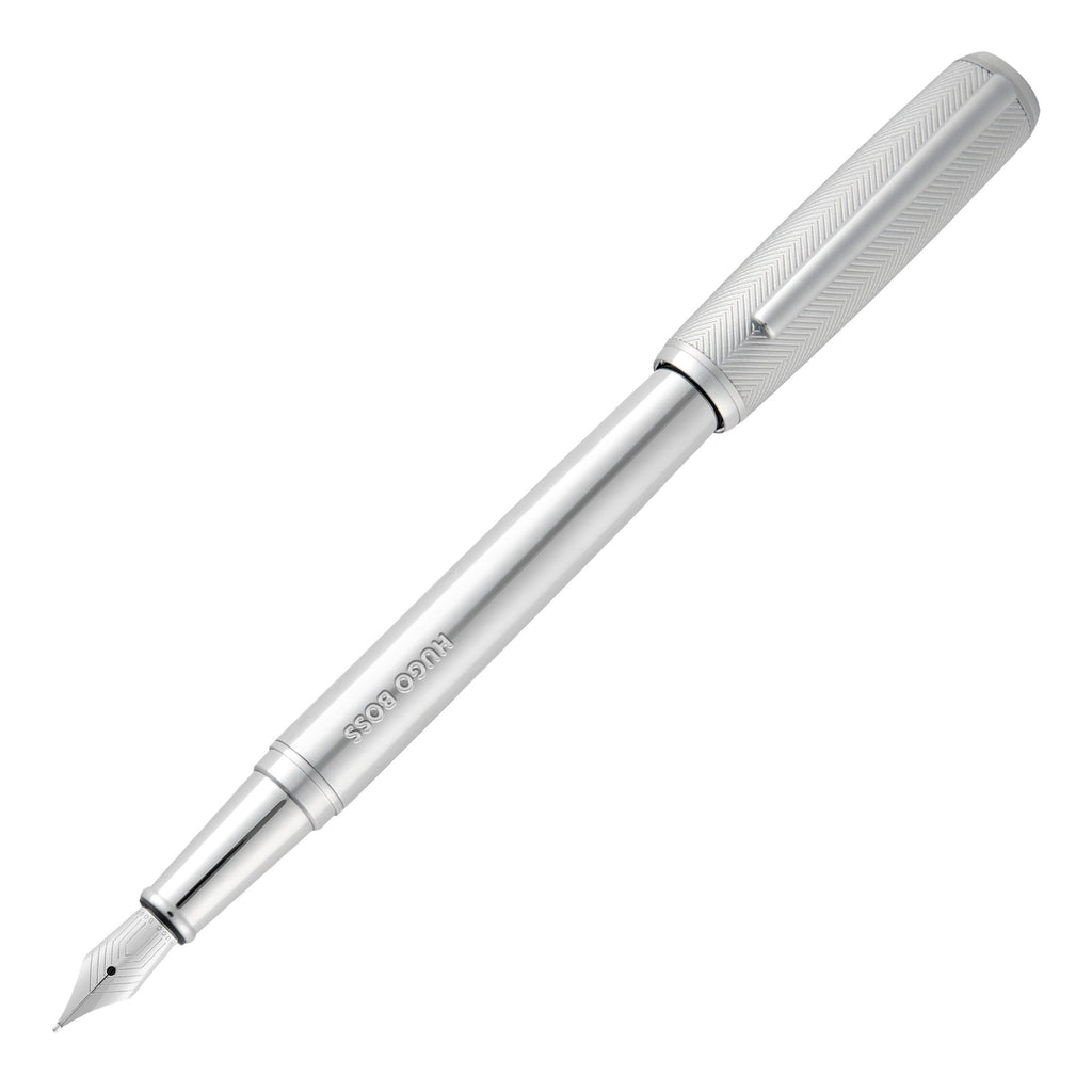 HUGO BOSS chrome plated fountain pen Pace with oversized embossed logo