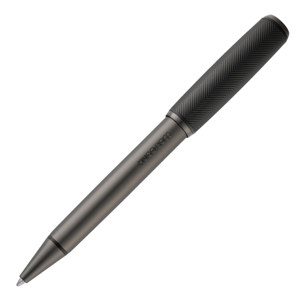 HUGO BOSS gun metal plated ballpoint pen Pace with black chervon pattern