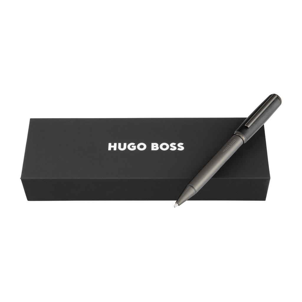 HUGO BOSS gun metal plated ballpoint pen Pace with black chervon pattern