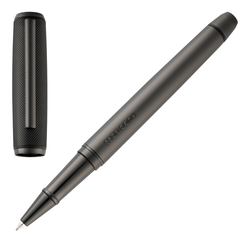 HUGO BOSS black plated rollerball pen Pace with gun metal double B logo 