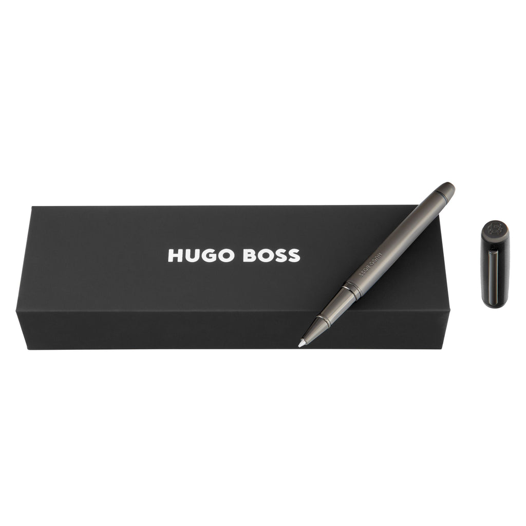 HUGO BOSS black plated rollerball pen Pace with gun metal double B logo 