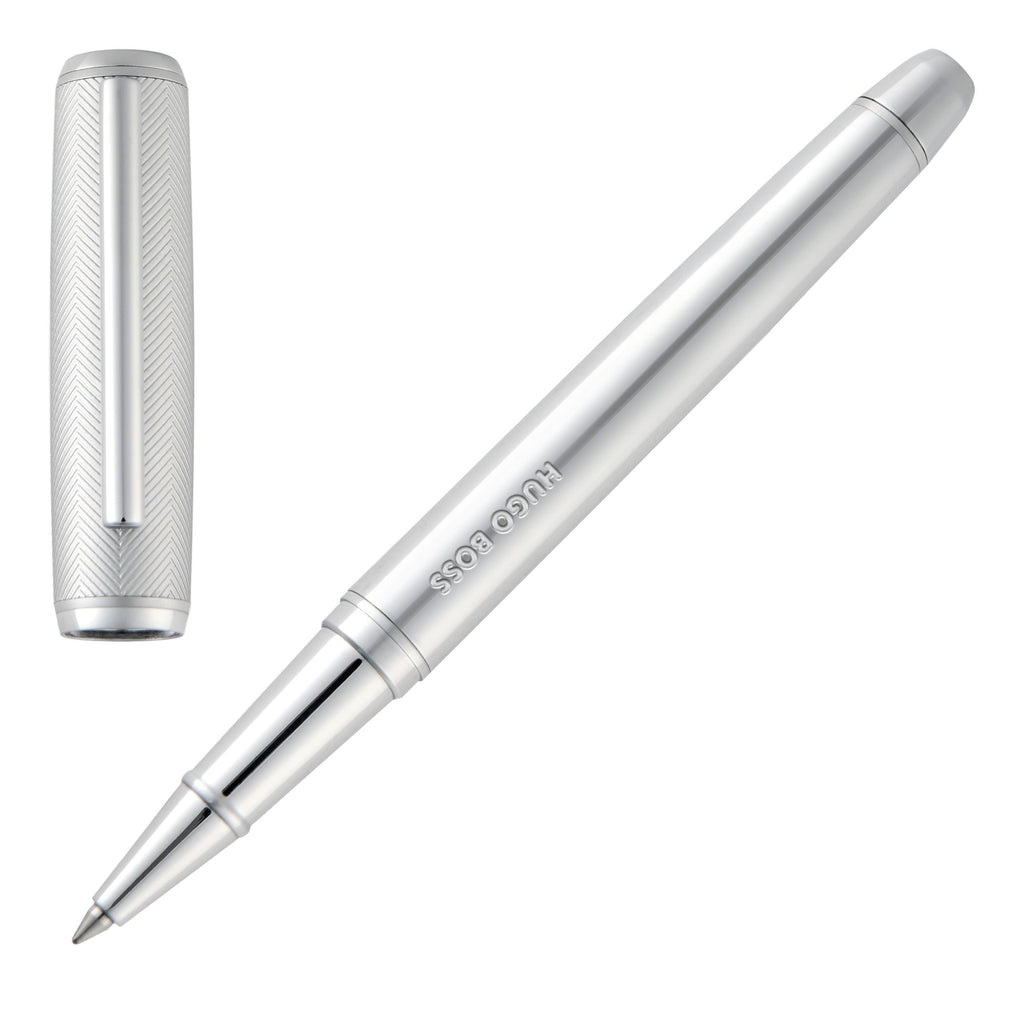 HUGO BOSS chrome-plated rollerball pen Pace with oversized logo on barrel