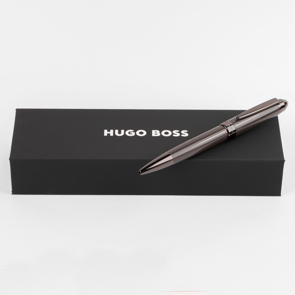 HUGO BOSS Grey Ballpoint pen ICON with dark Grey Chrome trims 