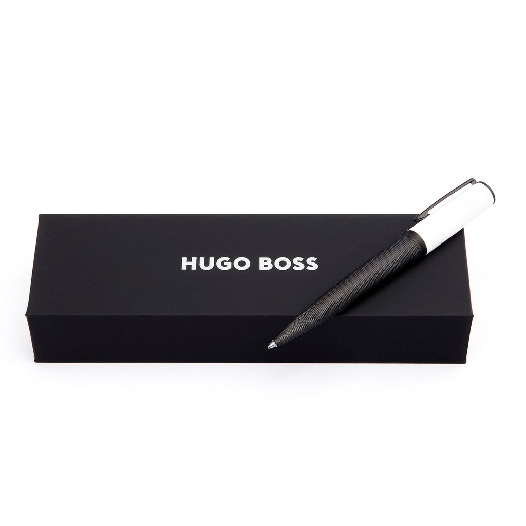   HUGO BOSS Iconic White Ballpoint pen Arche with matt black texture