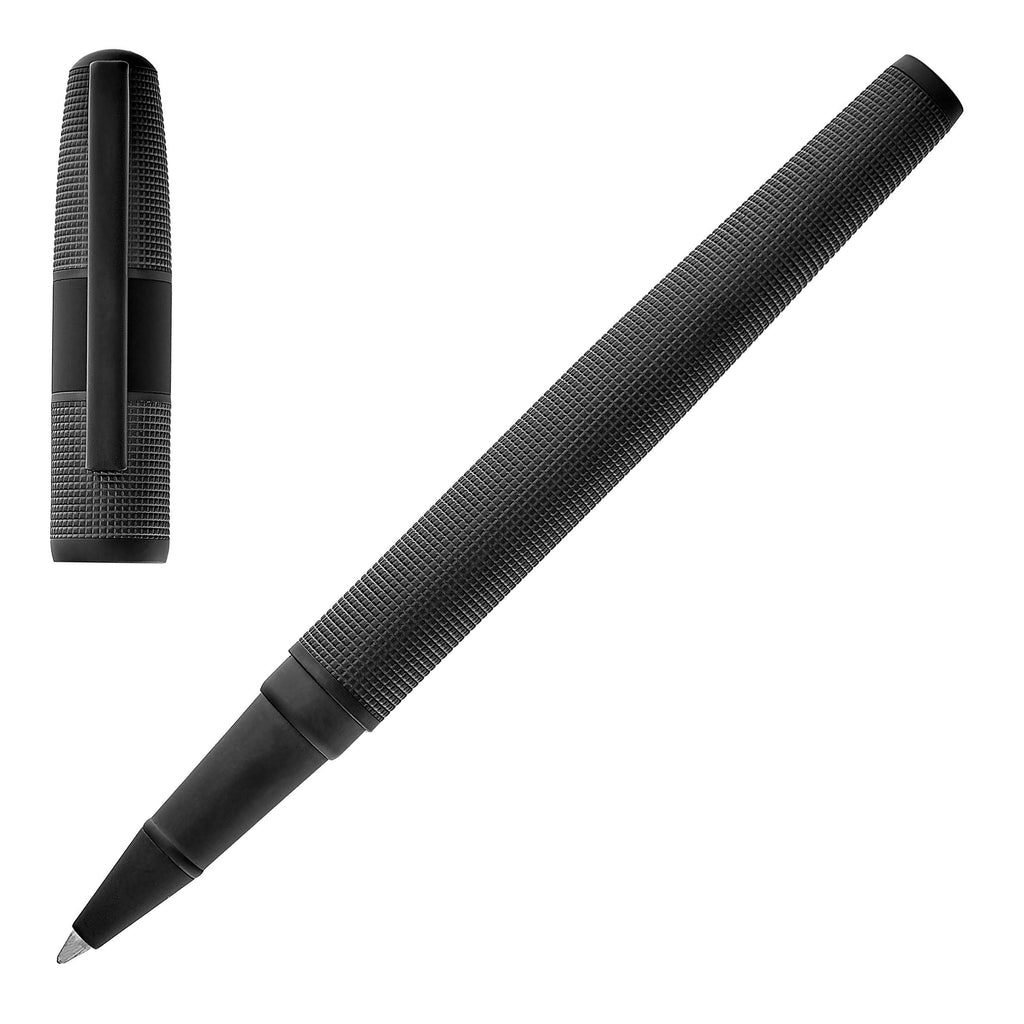 BOSS Black Rollerball pen Grid with rubber-like logo ring & grid pattern