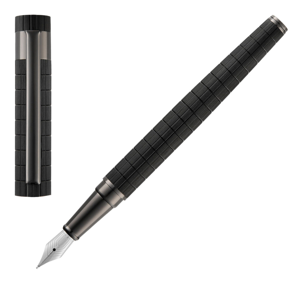 HUGO BOSS bauhaus black aluminum  plated Fountain pen Loop in grid pattern