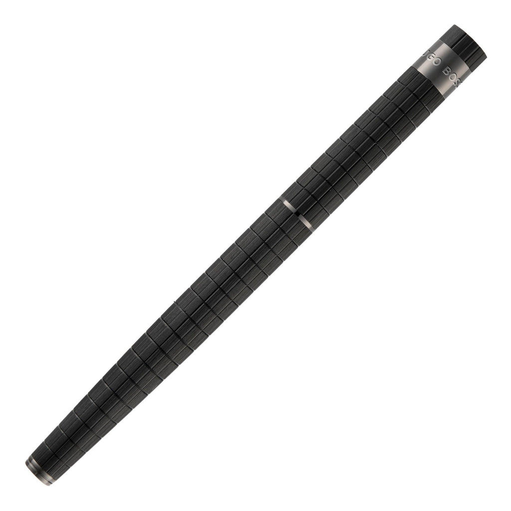 HUGO BOSS bauhaus black aluminum  plated Fountain pen Loop in grid pattern