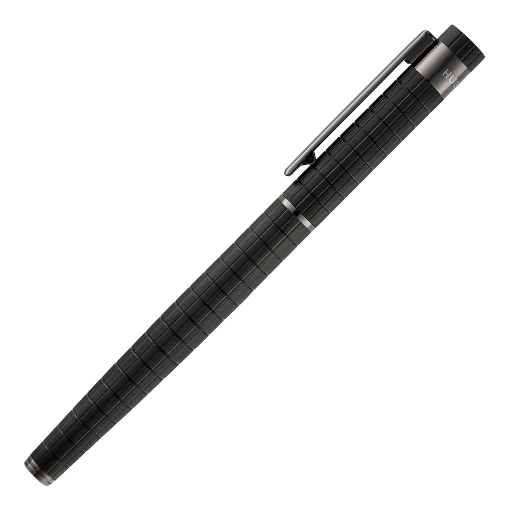 HUGO BOSS bauhaus black aluminum  plated Fountain pen Loop in grid pattern