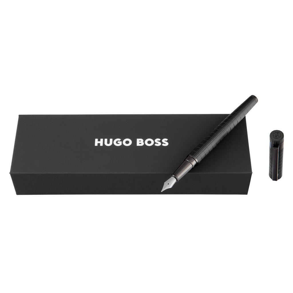 HUGO BOSS bauhaus black aluminum  plated Fountain pen Loop in grid pattern