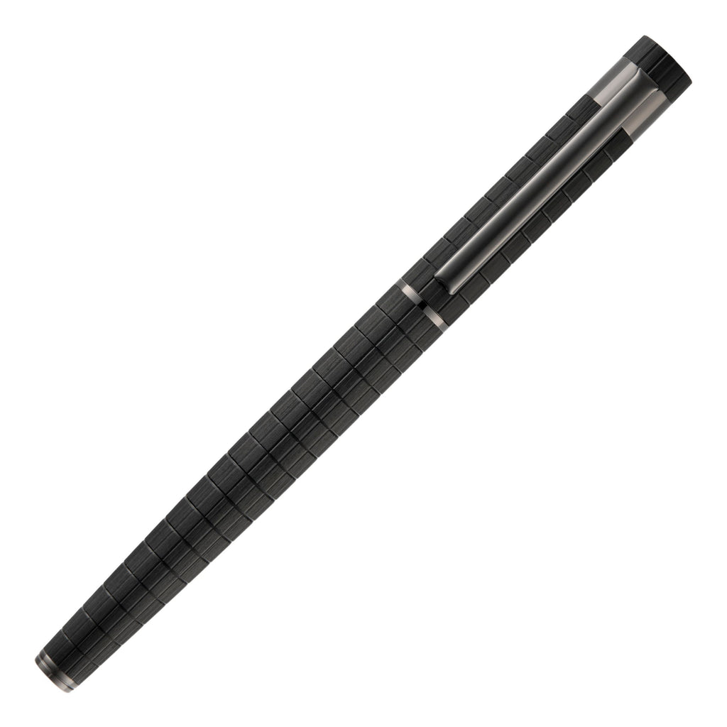 HUGO BOSS bauhaus black aluminum  plated Fountain pen Loop in grid pattern