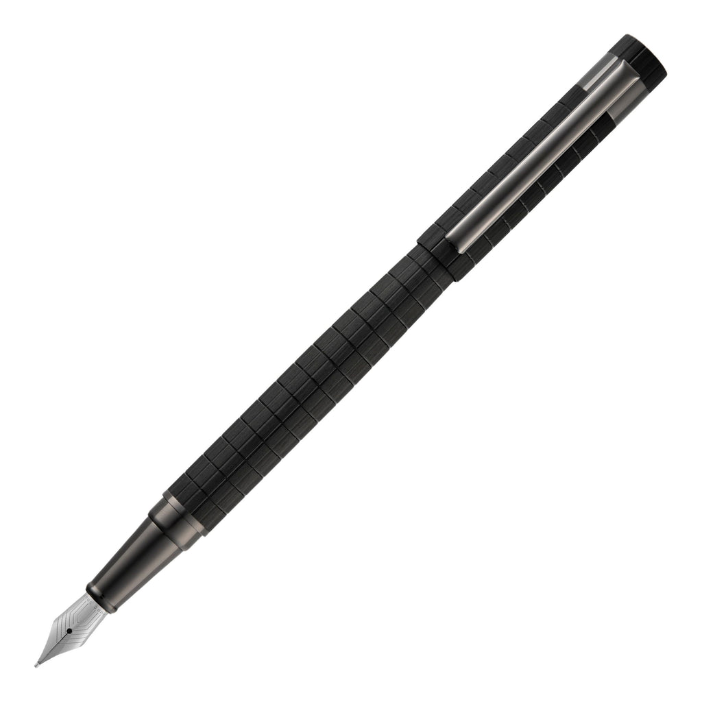 HUGO BOSS bauhaus black aluminum  plated Fountain pen Loop in grid pattern