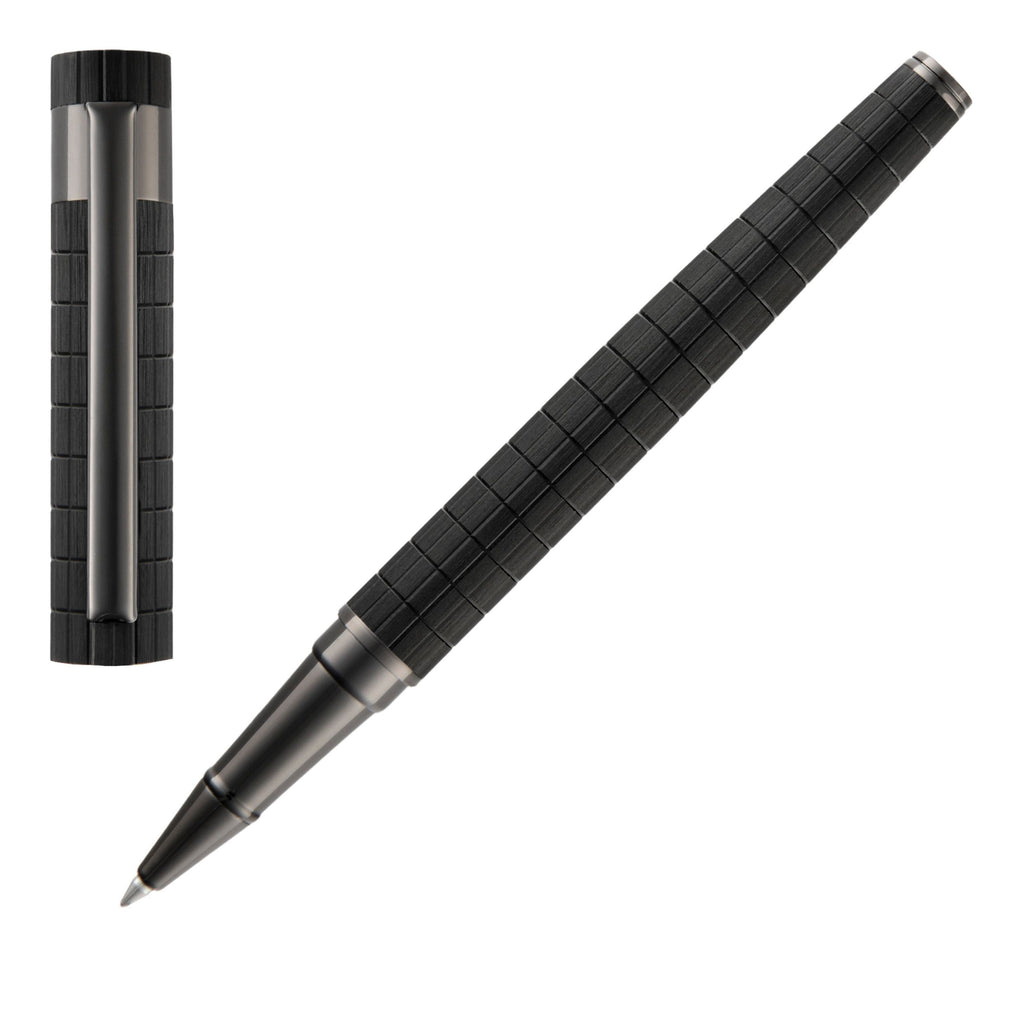 HUGO BOSS bauhaus black rollerball pen Loop in grid pattern & doublle B logo