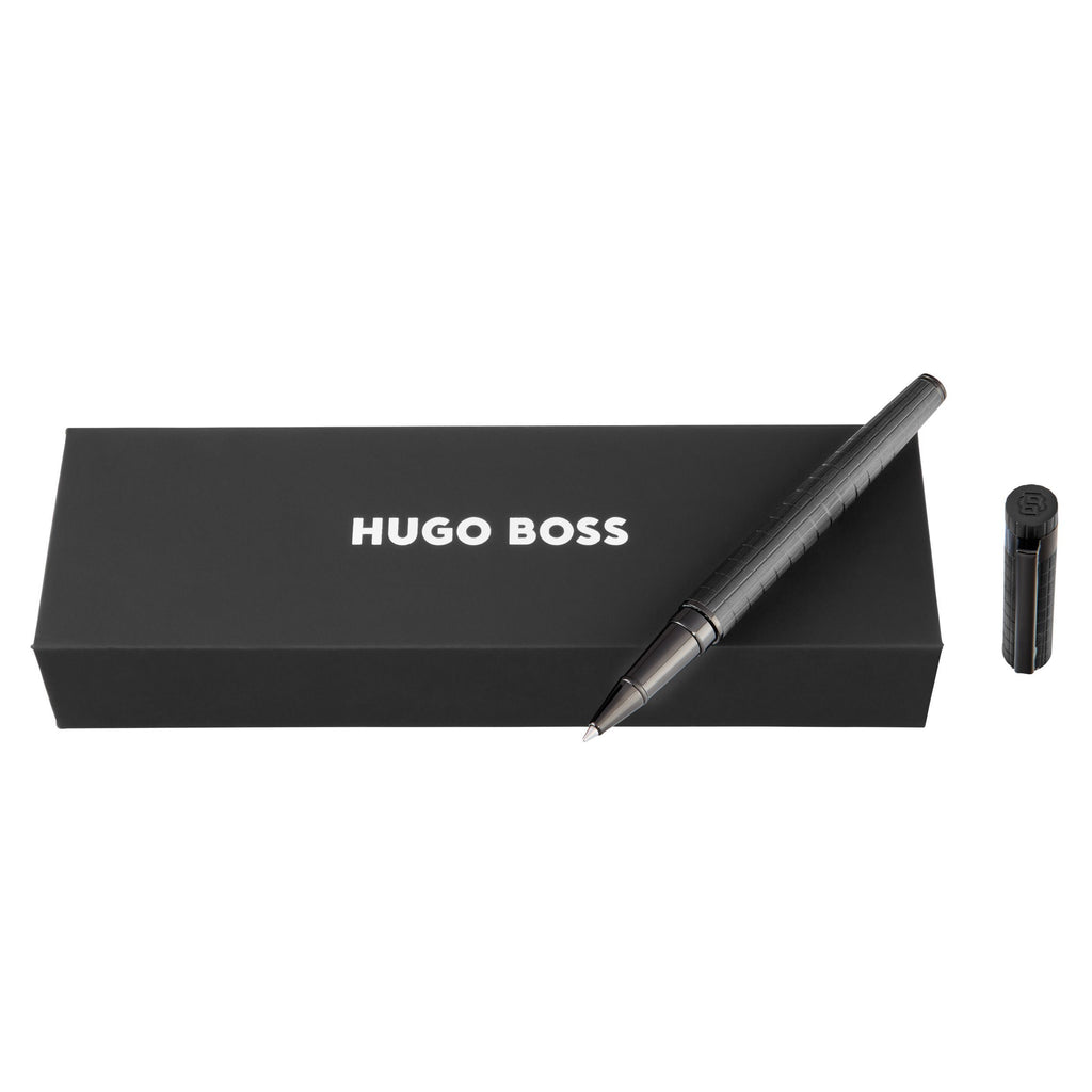 HUGO BOSS bauhaus black rollerball pen Loop in grid pattern & doublle B logo