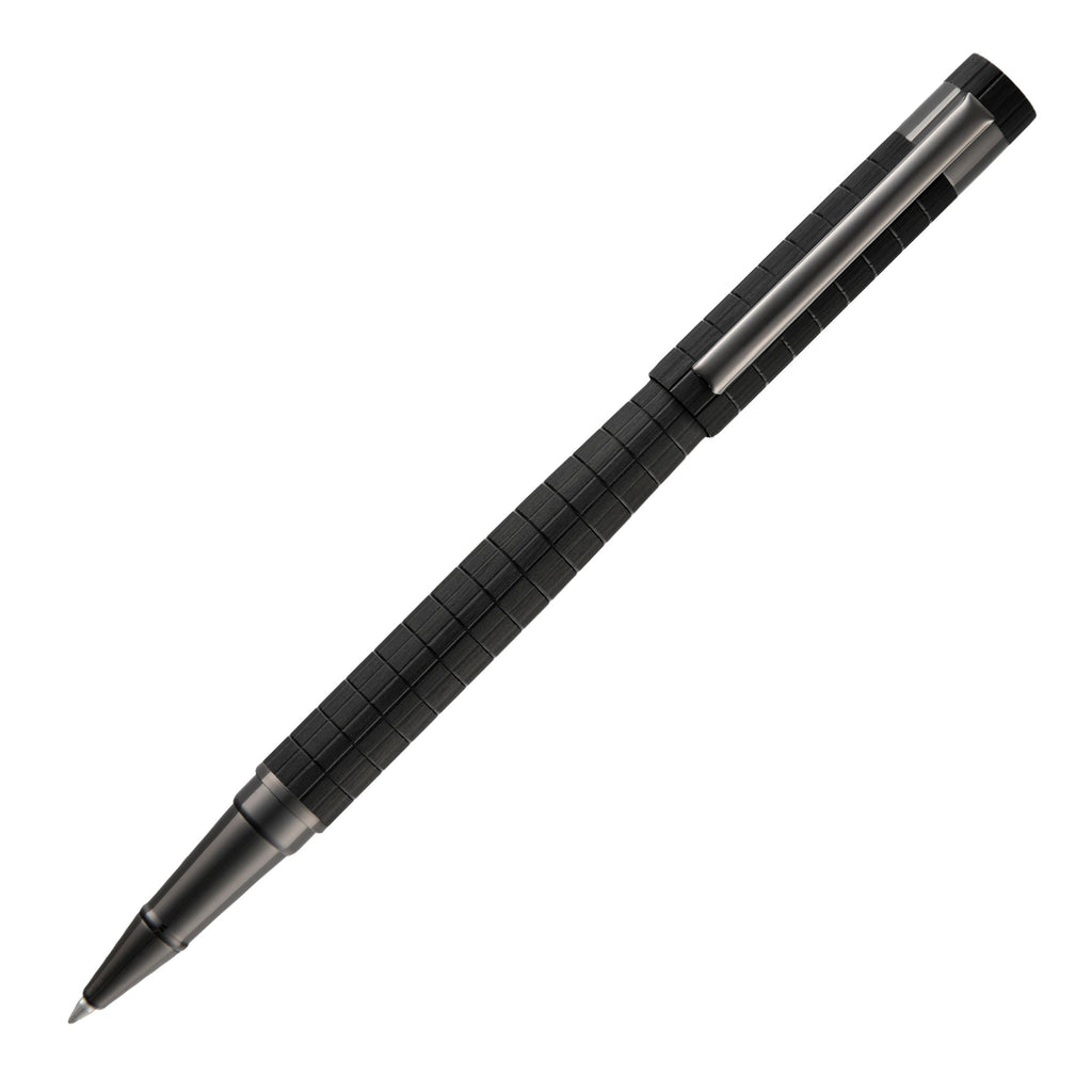 HUGO BOSS bauhaus black rollerball pen Loop in grid pattern & doublle B logo