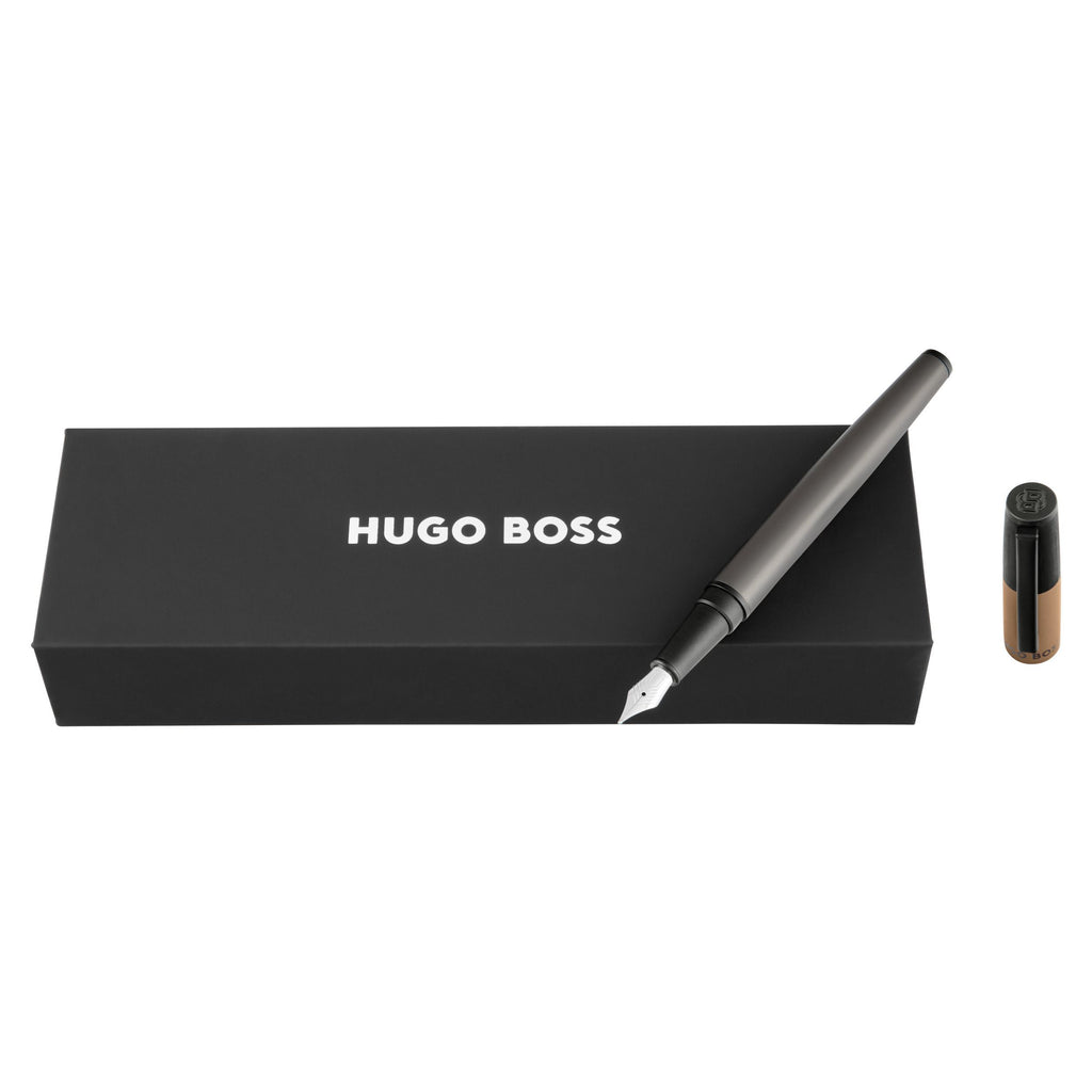 HUGO BOSS gun-metal plated fountain pen Gear Balance with rubberized cap