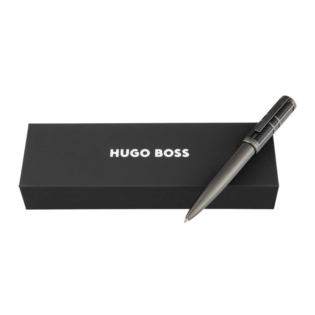 HUGO BOSS black ballpoint pen Frame Grid with gun-plated doublke B logo