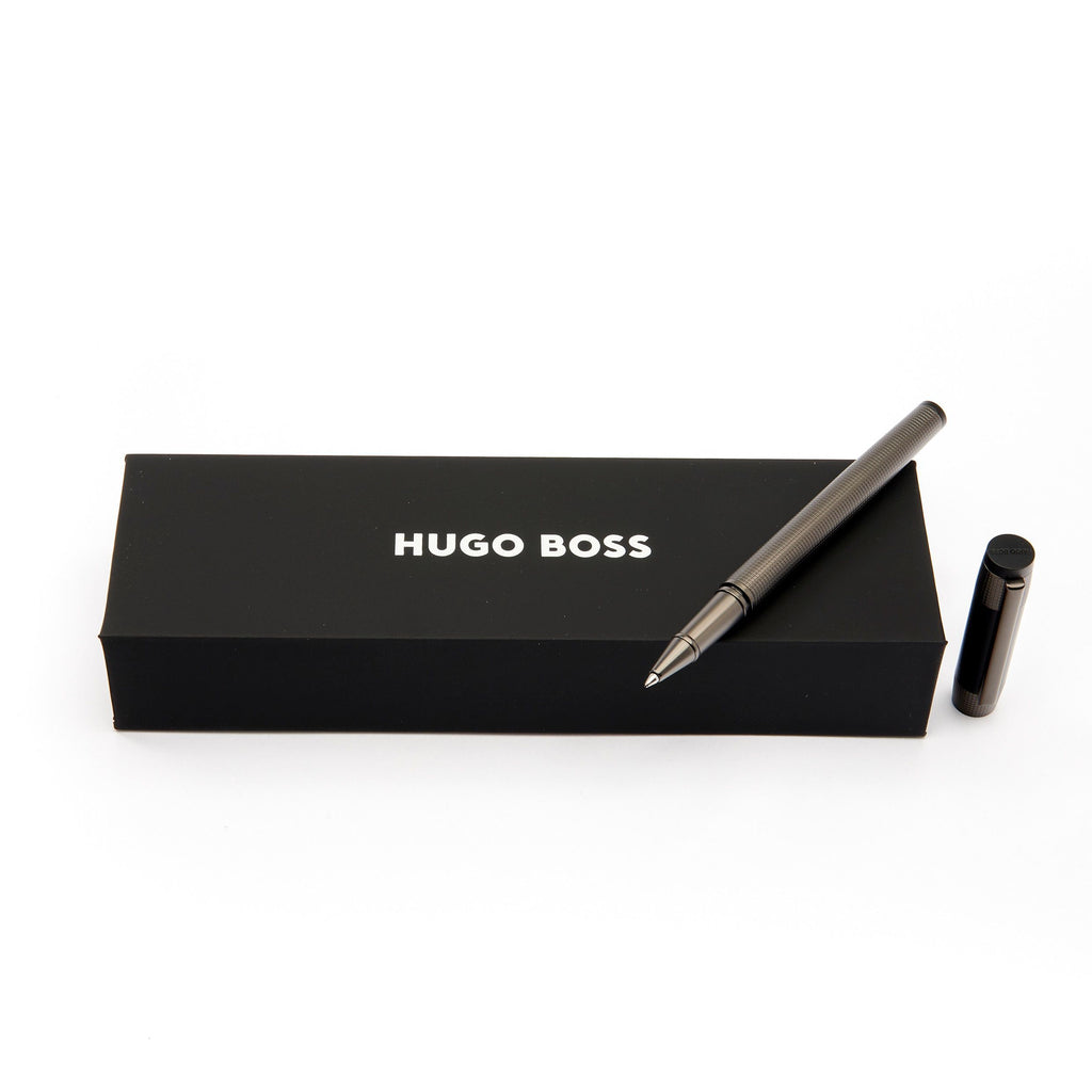 HUGO BOSS gun color Rollerball pen Rive with embossed oversized logo 