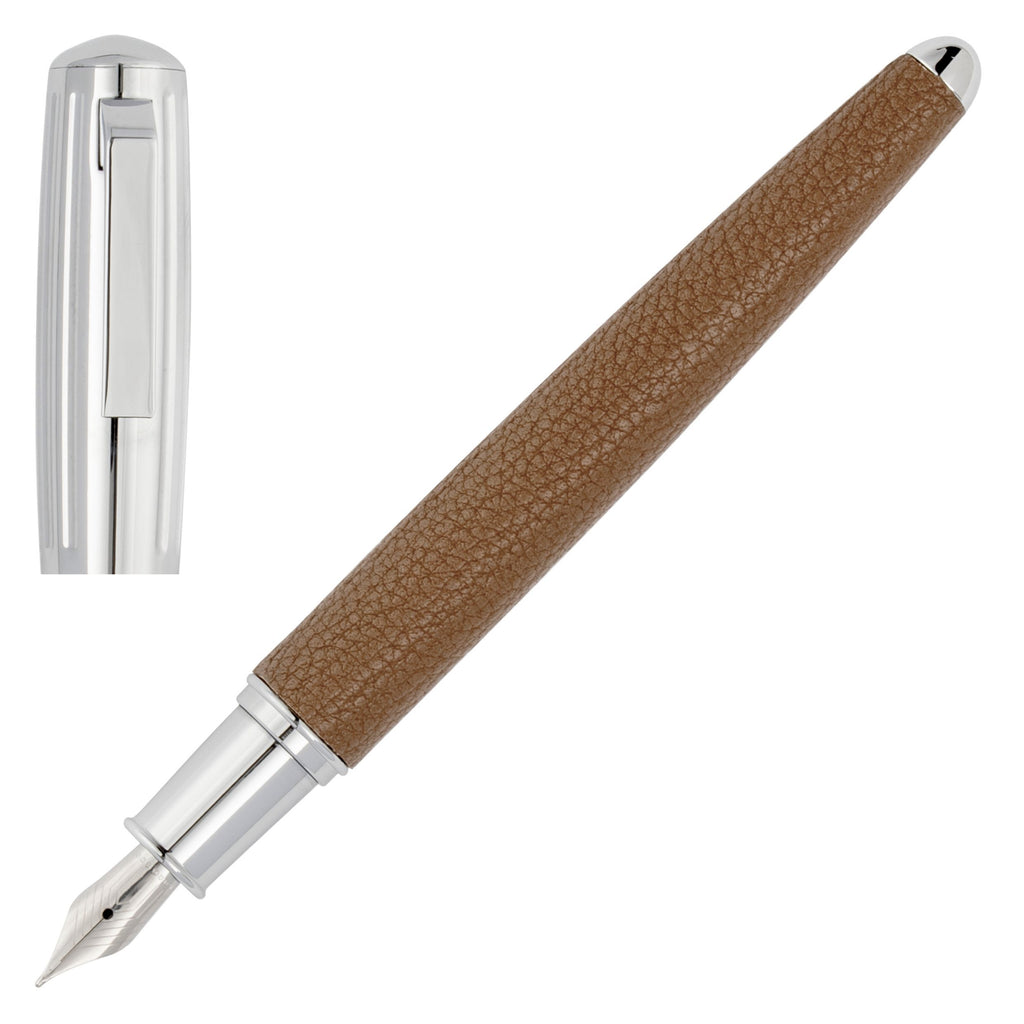  HUGO BOSS Men's Fountain pen Pure Iconic with camel color faux leather