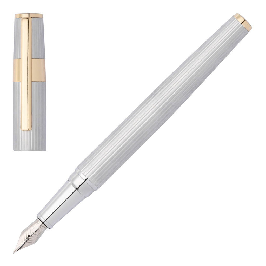 Pen set HUGO BOSS Silver/Gold rollerball & fountain pen Gear Pinstripe 