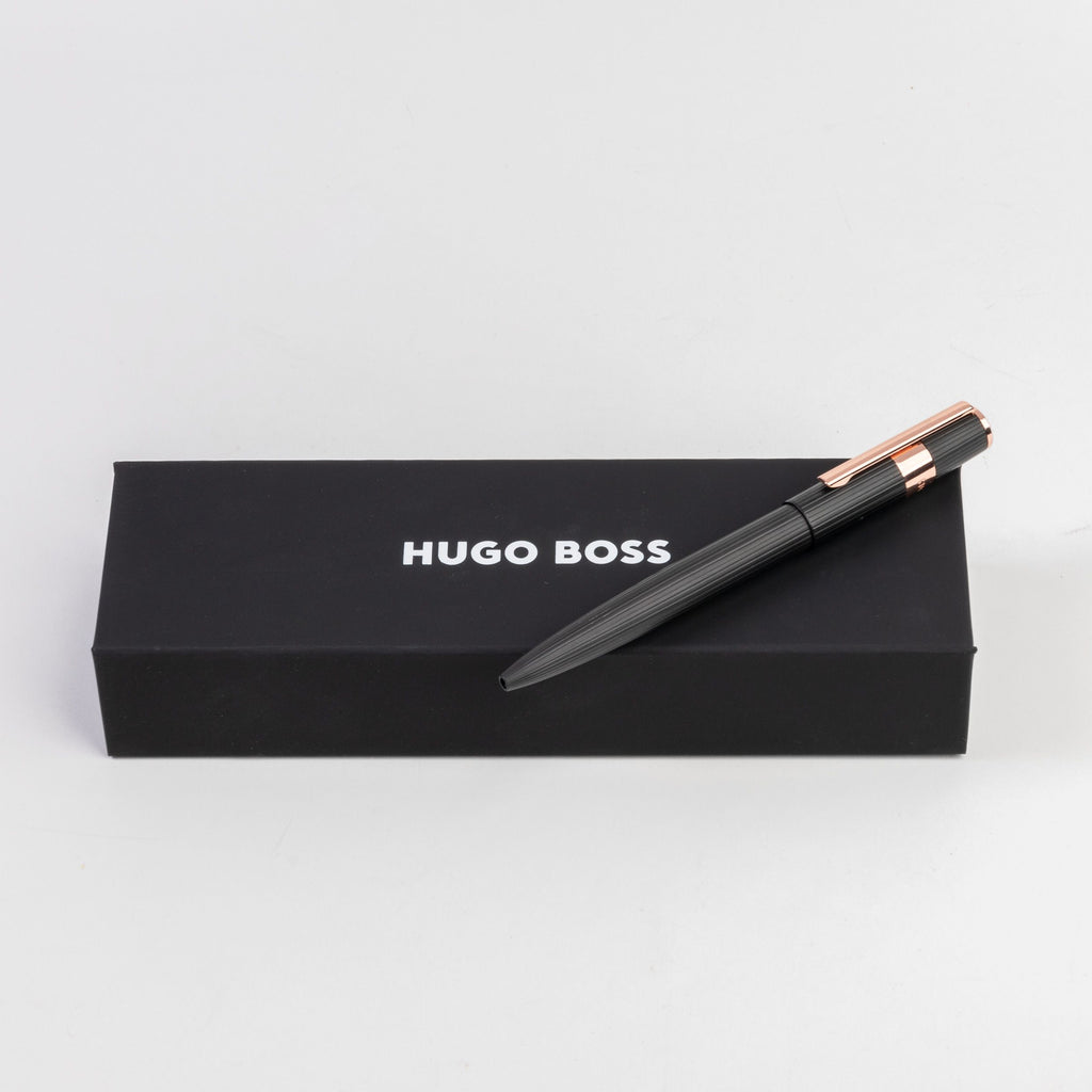  Black pinstripe pen HUGO BOSS Ballpoint pen Gear with rosegold clip