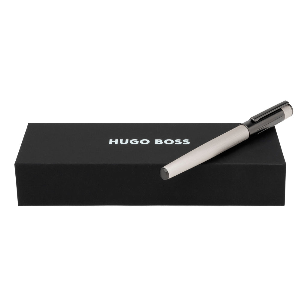 HUGO BOSS Fountain pen Gear Ribs in brushed chrome with 3D logo