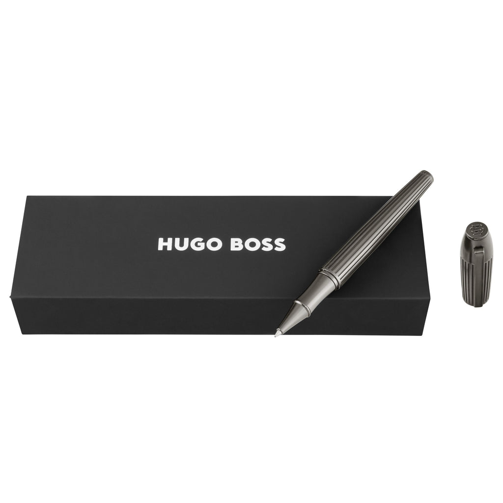 Silver pen with black box featuring 'Hugo Boss' 