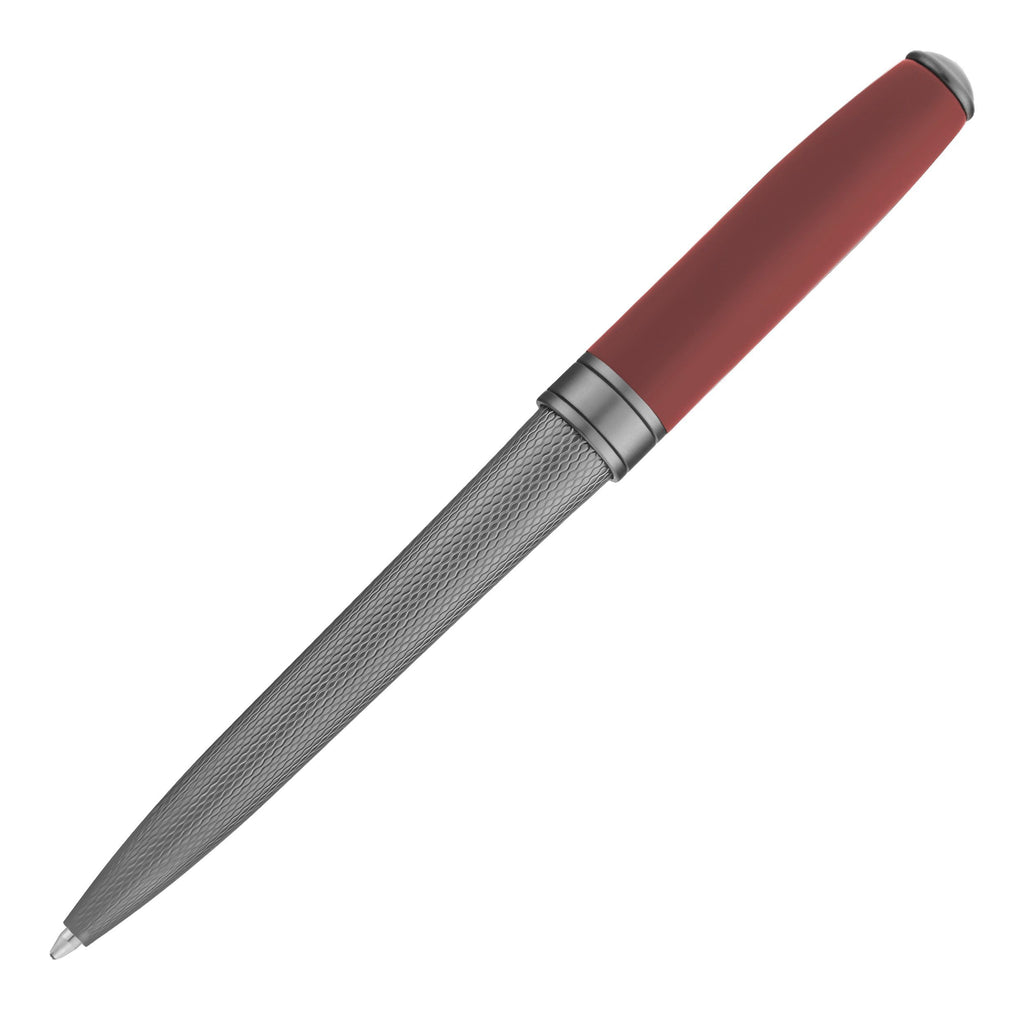 BOSS gun metal plated ballpoint pen in diamond cut pattern with red cap